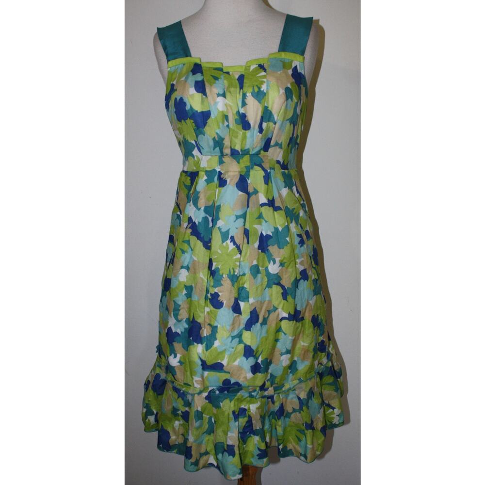GIRLS FROM SAVOY Dress 4 Anthropologie Blue Teal Green Floral Pleated